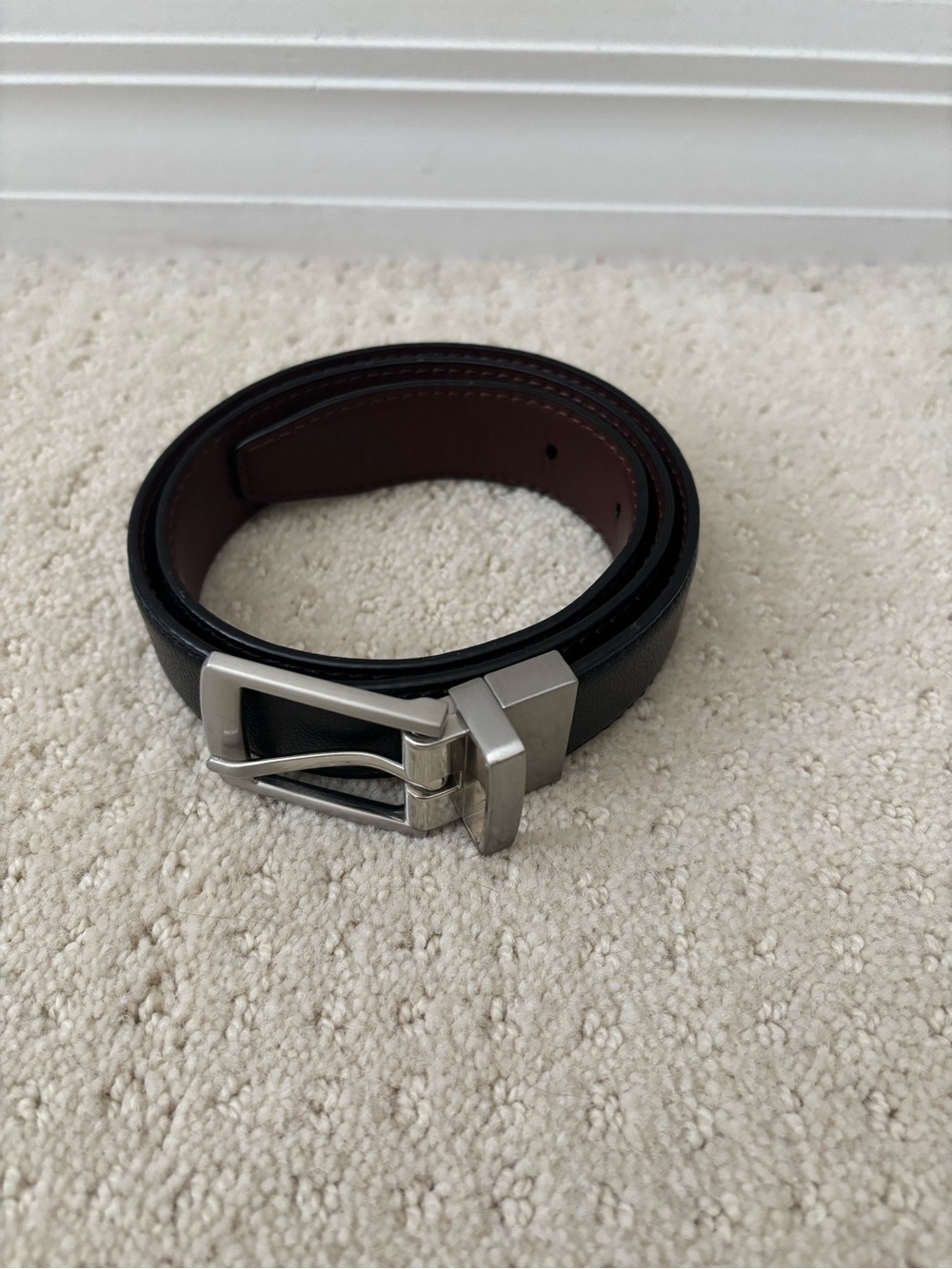 Youth Boys Reversible Black & Brown Leather Belt with Silver Buckle